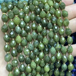 6X8MM Natural Stone Faceted Rice Shape Green Canadian Jades Spacer Beads For Jewelry Making DIY Bracelet Earrings Necklace