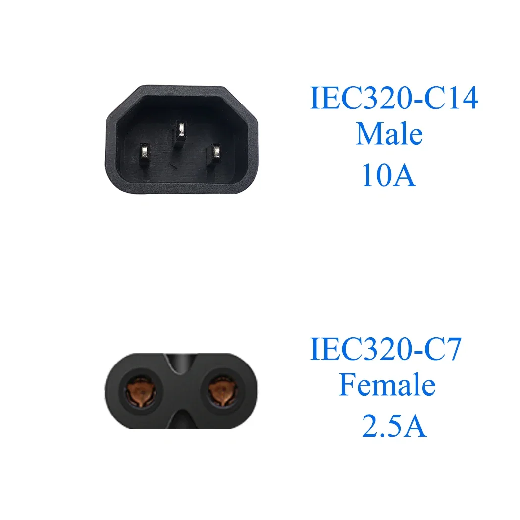 IEC 320 C14 to IEC C7 right angle power adapter IEC male to 8 type female angle Computer server power conversion adapte 1pc