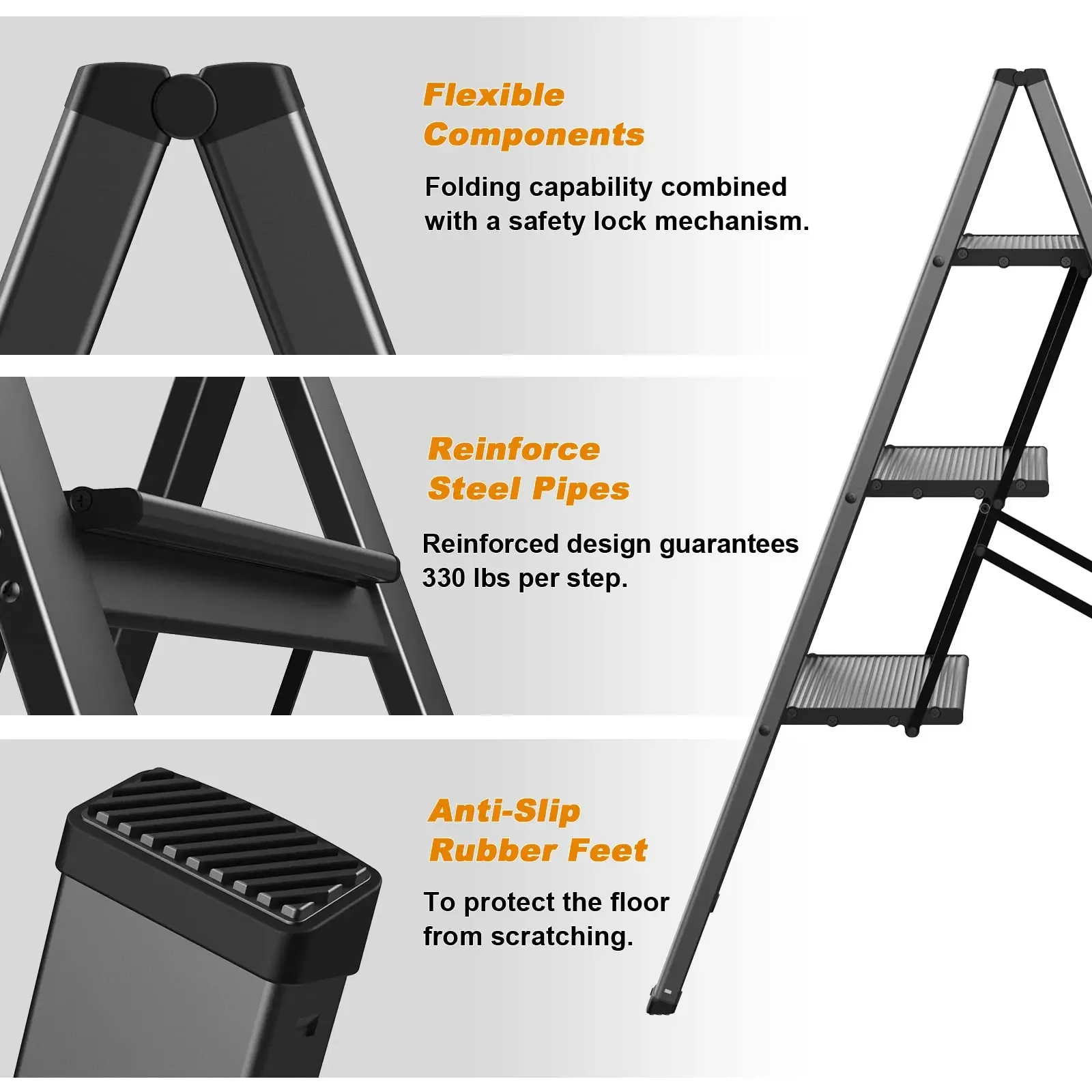 Escalera plegable de aluminio para el hogar, estructura estable, taburete de cocina