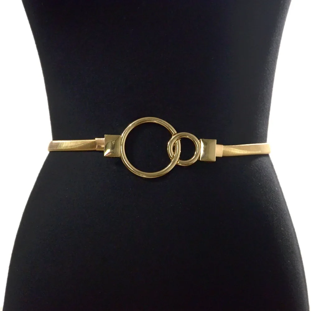 

Fashion Metal Elastic Belt Female Skinny Thin Waistband Casual Round Leaf Buckle Waist Band Ladies Dress Cummerbands