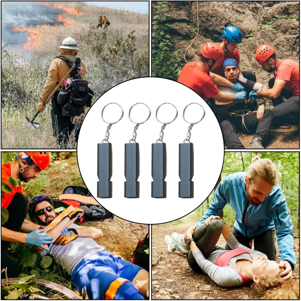 Camping Supplies 4pcs Double Tube Emergency Whistles Portable Safety Survival Sound Devices Corrosion-resistant Compact Keyring