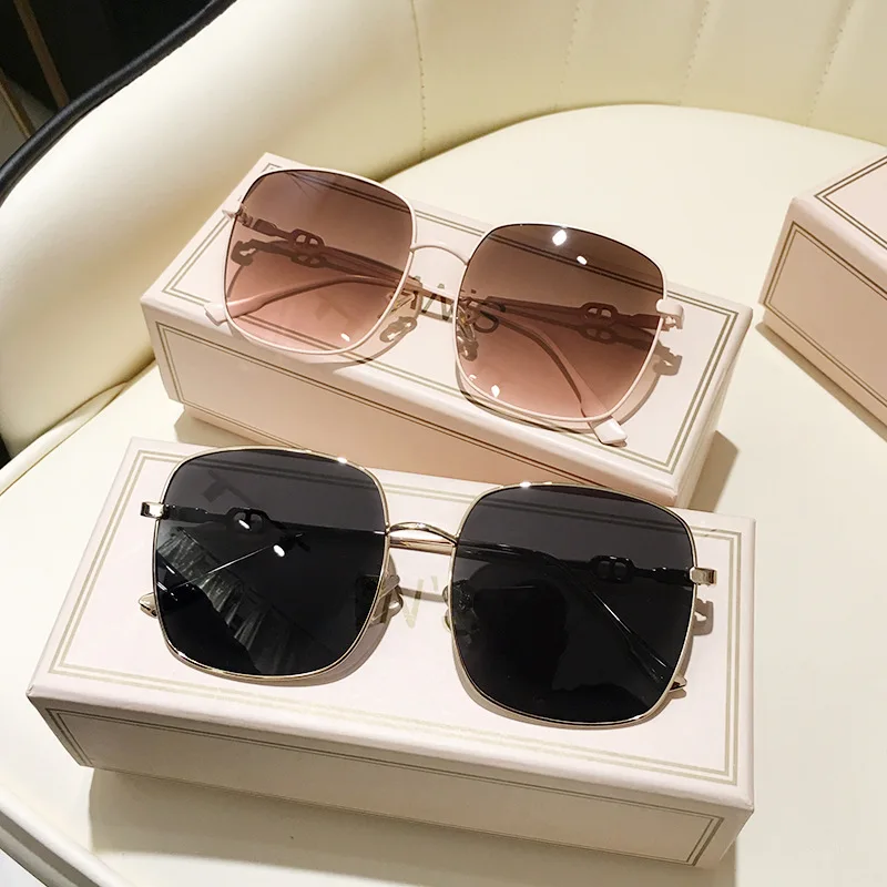 New Box to Make Big Face Thin-Looked Sunglasses 2022 New Sunglasses round Face Brown Sunglasses