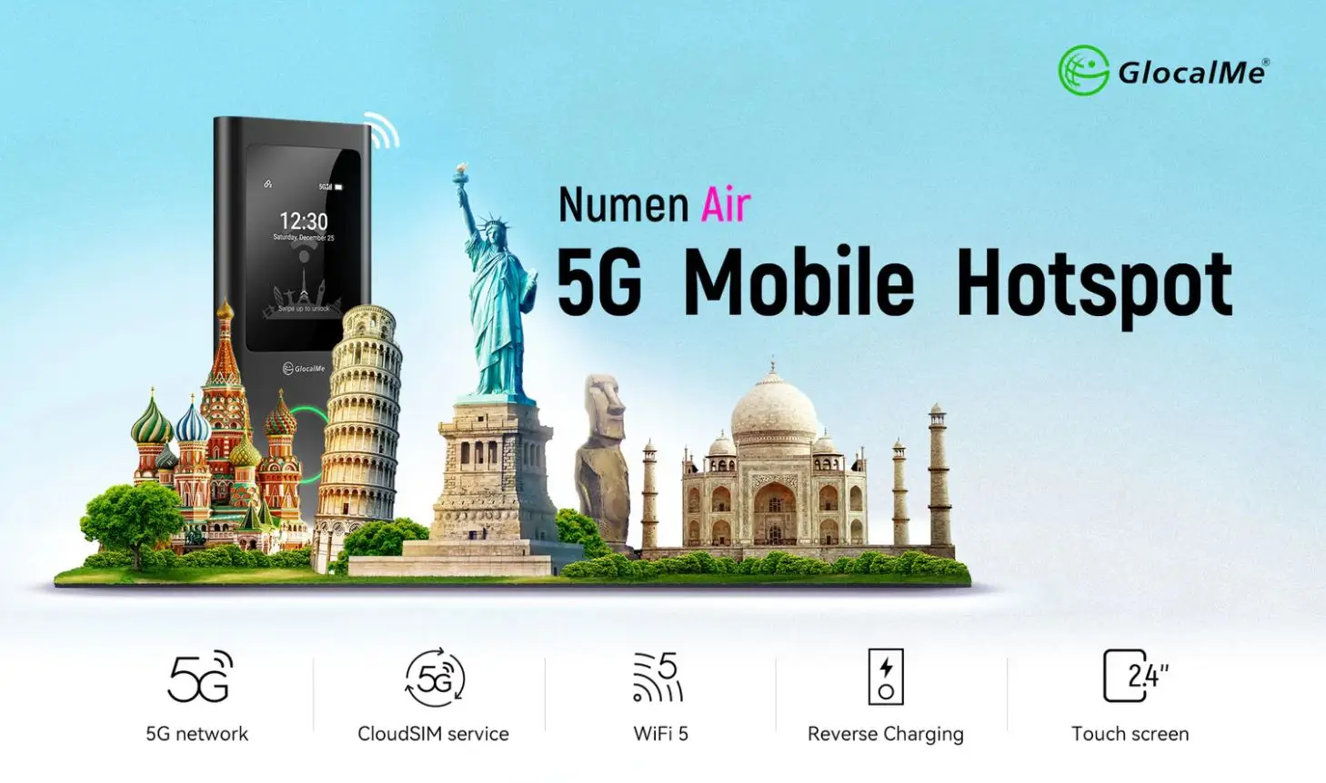 GlocalMe U50 Numen Air 5G グローバル cloudsim ルーター高速ポータブルルーター WiFi ホットスポットビジネストラベルネットワークデータ