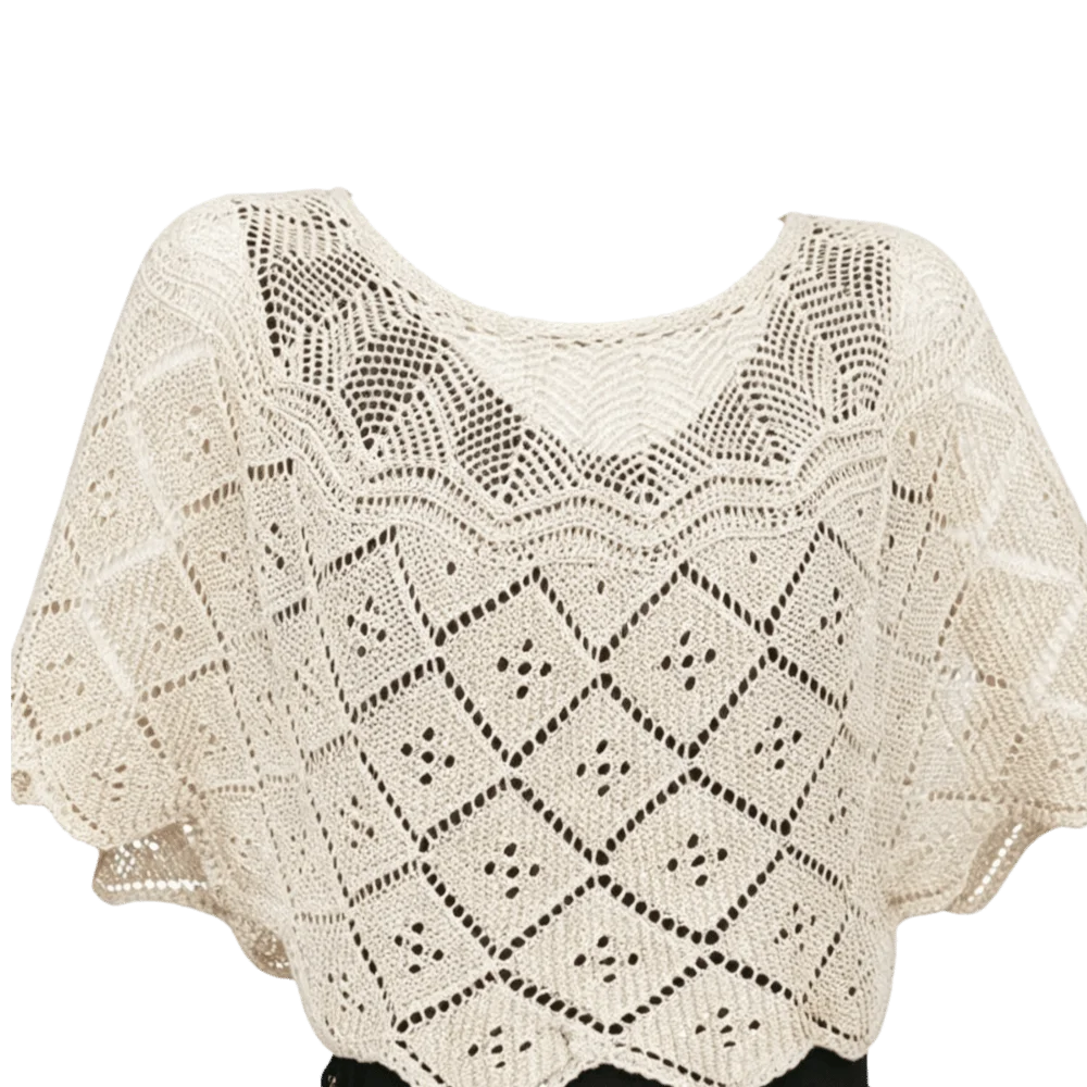 

Pullover Style Crochet Shawl Pearl Brooch Vintage Knitted Beach Cover-up Thin Breathable Air-conditioning Coverall Summer