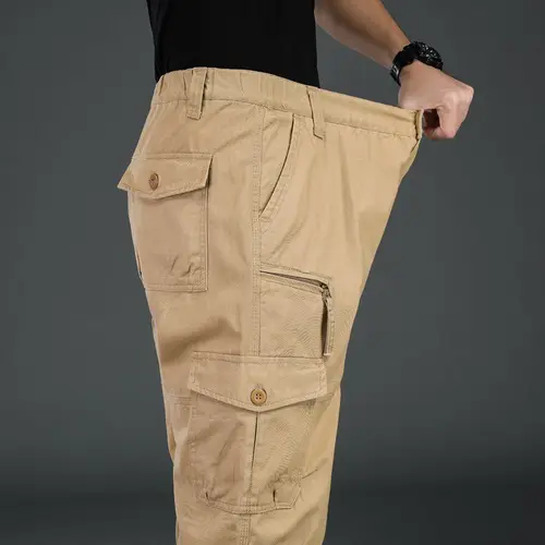 Imagen 2 del producto Pantalones tácticos de alta calidad para hombre, pantalones Cargo de algodón de talla grande con cintura elástica, pantalones multibolsillos, pantalones de trabajo de entrenamiento deportivo