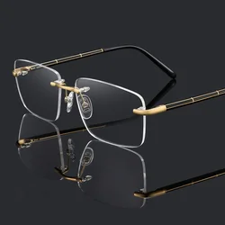 HDCRAFTER Pure Titanium Rimless Glasses Frame Men Brand Designer Optical Prescription Eyeglasses Square Myopia Reading Eyewear