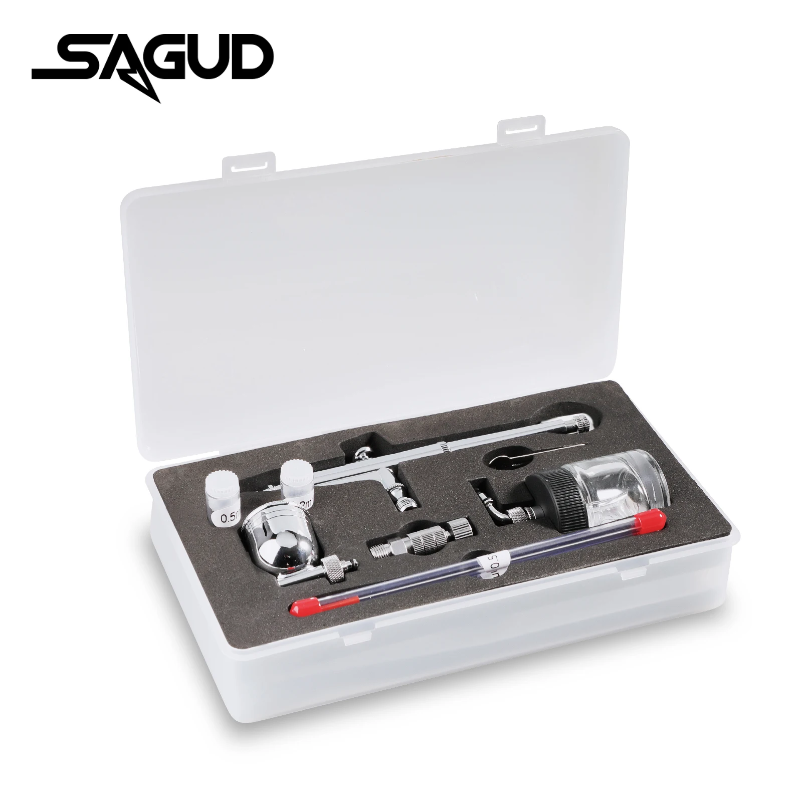 SAGUD Airbrush Kit Dual-Action Side Bowl Feed Airbrush mit 0,2 Düsennadel und Farbglasflasche für Nail Art Cake Hobby