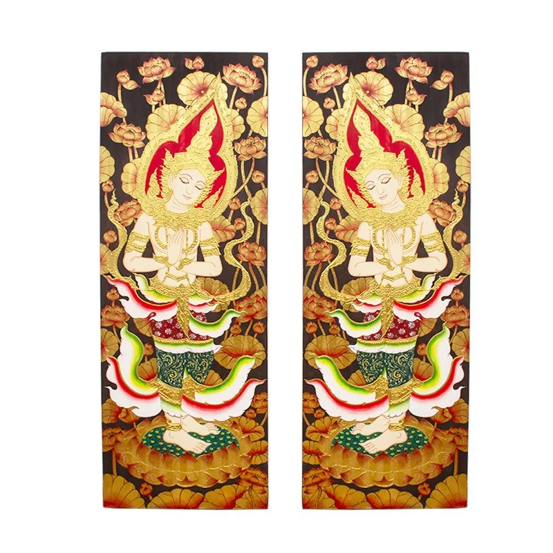 South East Asia Thailand painted Buddha statue decoration gold foil painting, Thai clubhouse villa living room physical painting