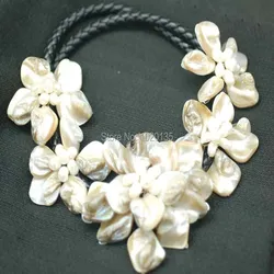 WOW!   white champagne shell flower necklace 18inch nature  60mm baroque wholesale beads