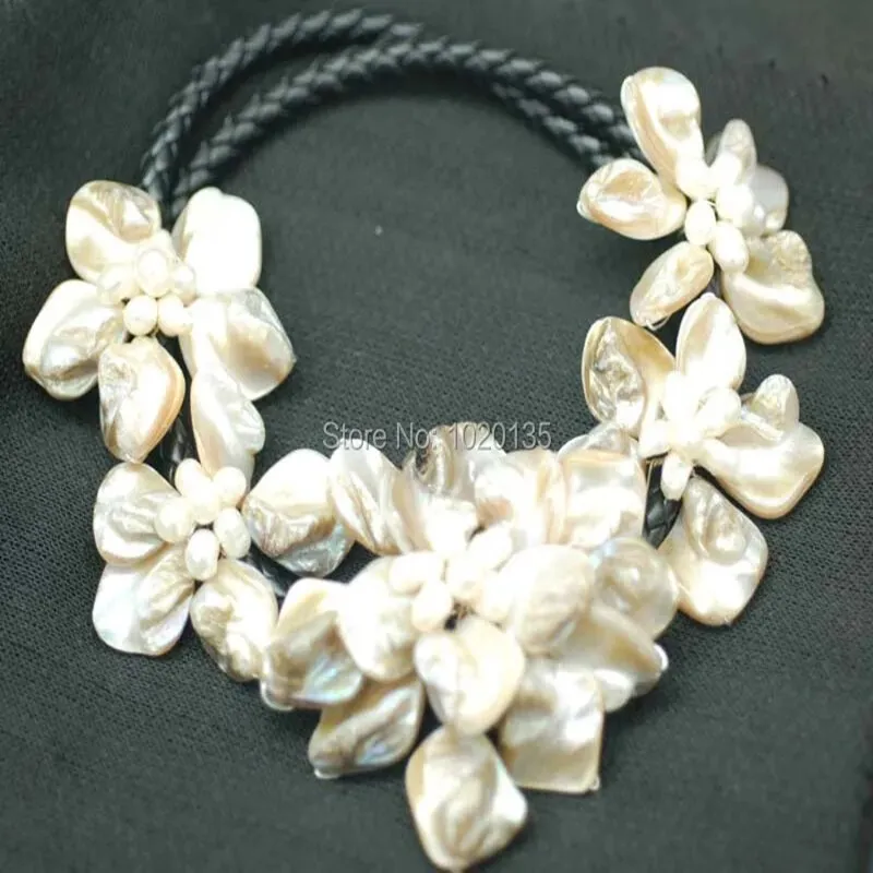 WOW!   white champagne shell flower necklace 18inch nature  60mm baroque wholesale beads