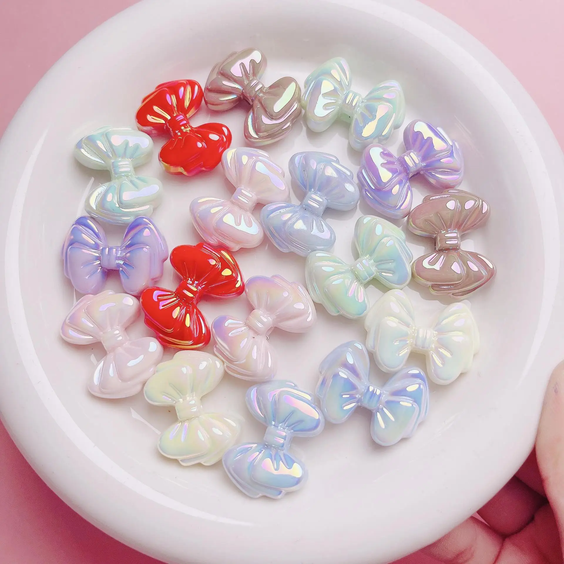 

DIY Jewelry Findings Ab Colors Acrylic Plastic Ribbon Knot Bow Beads For Girls Bubblegum Necklace Earring Making 20*27mm 60pcs