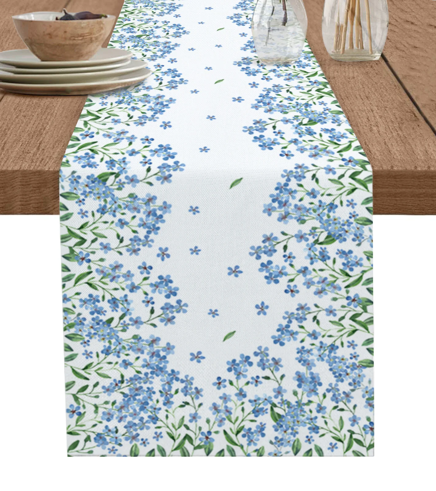 

Watercolor Blue Flowers Farmhouse Countryside Table Runner Decoration Home Decor Dinner Table Decoration Table Decor