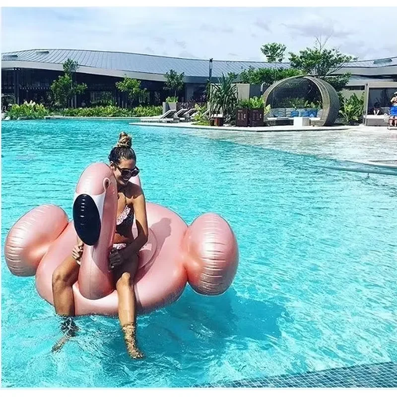 Summer Party Games PVC Rose Gold Flamingo Inflatable Swimming Pool Float Premium Pool Water Toys