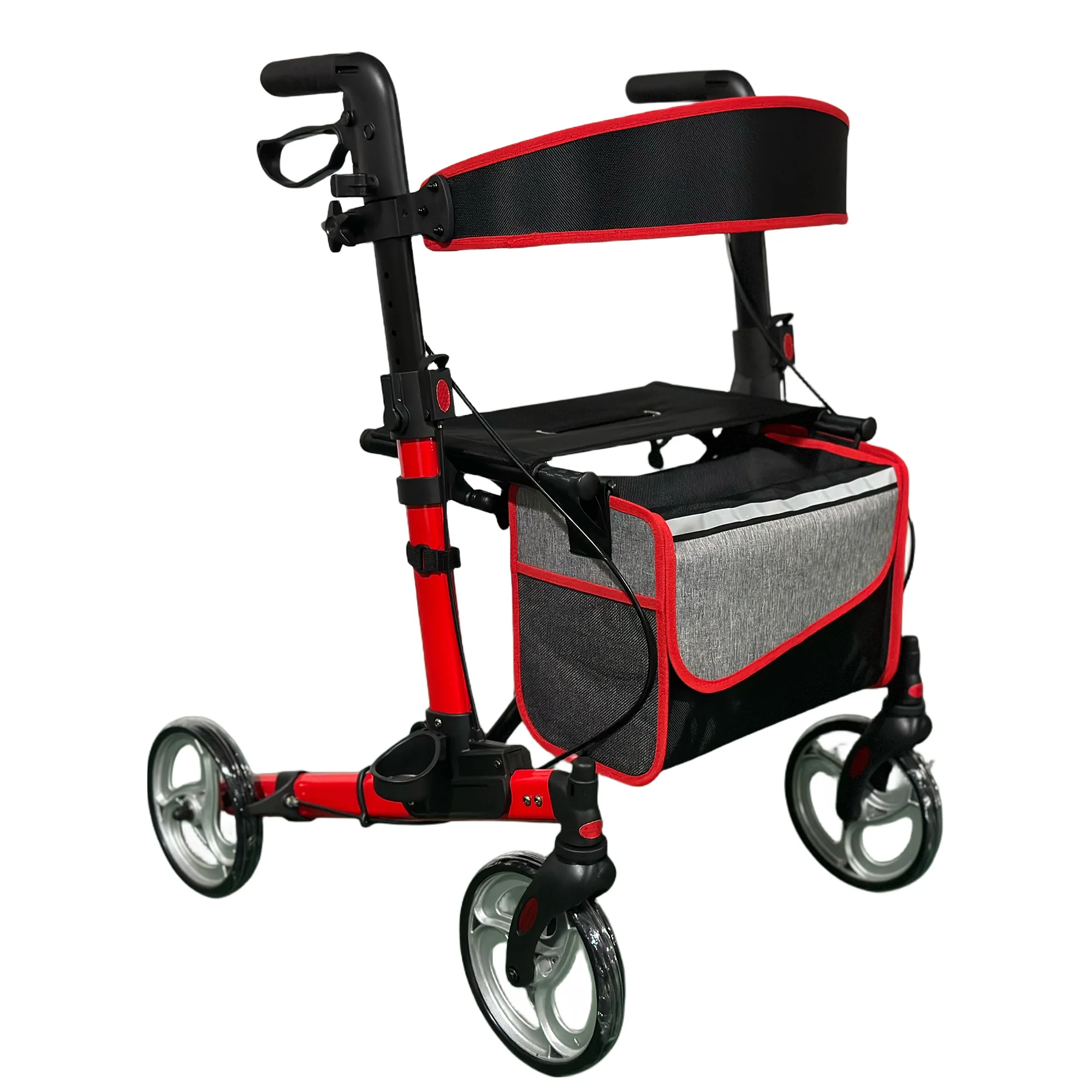 Lightweight Folding Aluminum Mobility Rollator Walker Aid 8 Inch Wheels Adjustable Seat And Arms Walker For Disable