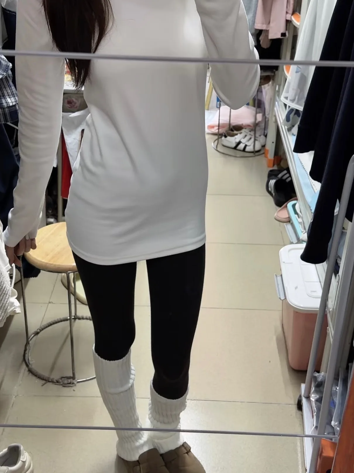 White Fleece Lined Thickened Long Sleeve Base Tee Women's Autumn Winter Slim Fit Mid-Length Bottoming Shirt Butt Covering
