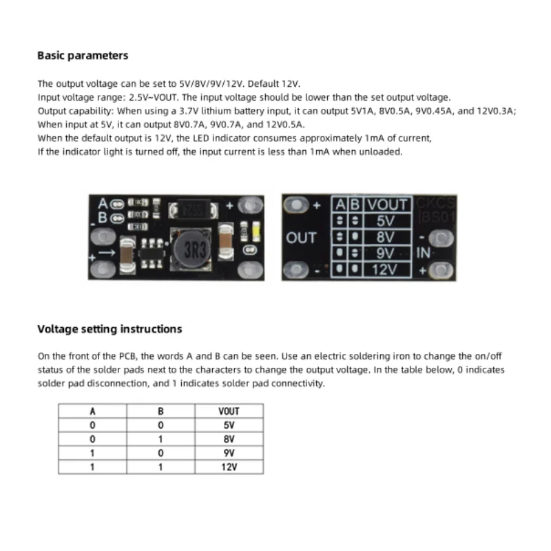 3.7V to 12V Mini DC-DC Boost Module Supports 5V/8V/9V/12V Output Lithium Battery Boost