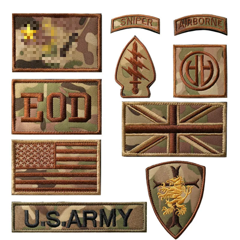 US British Flag EOD Seal Patches 3D Embroidered Bag Stickers Camouflage Armband Outdoor Backpack Badges Cloth Hat Appliques