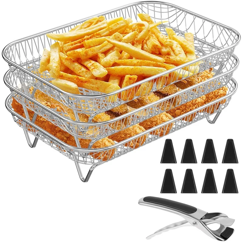 

Air Fryer Rack Square For Oven 3 Layer Stackable Dehydrator Rack Stainless Steel Air Fryer Basket For Air Fryer Baking