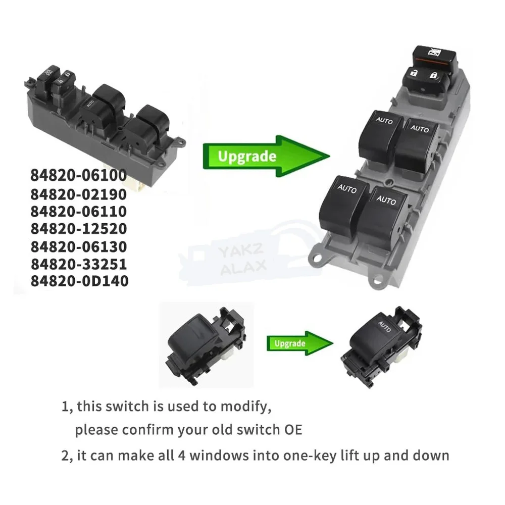 Driver Passenger Side Window Control Switch with Auto Illuminated Button for Toyota RAV4 Corolla Yaris 2005-2015 84820-06100