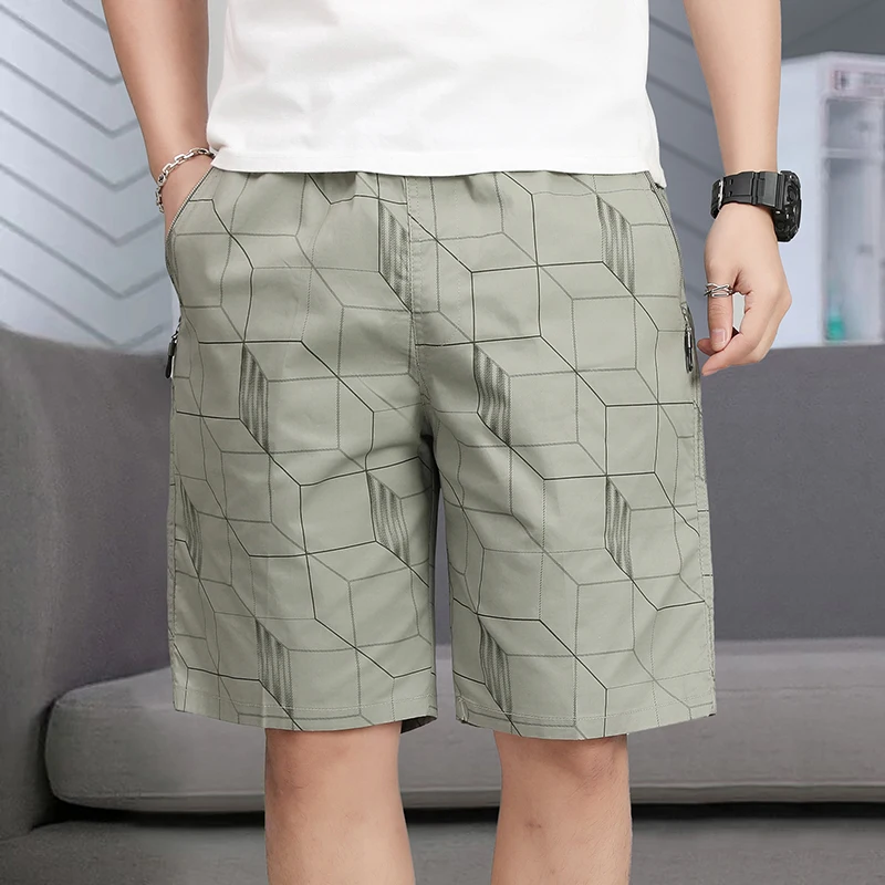 Summer Stretch Cotton Shorts Man Lightweight Breathable Loose Cargo Shorts Elastic Waist Drawstring Board Shorts Plus Size 6XL
