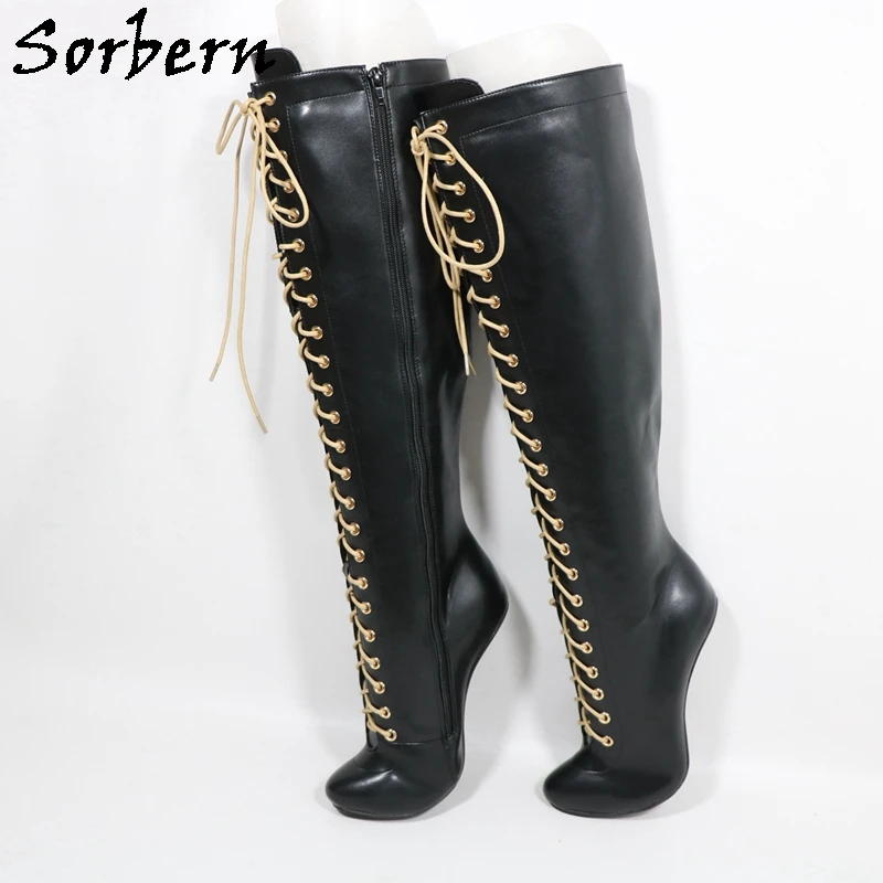 Sorbern Black Knee Boots For Women Heelless 14cm Customized Wide Fit Calf Or Slim Leg Fit Boot Female Shoes