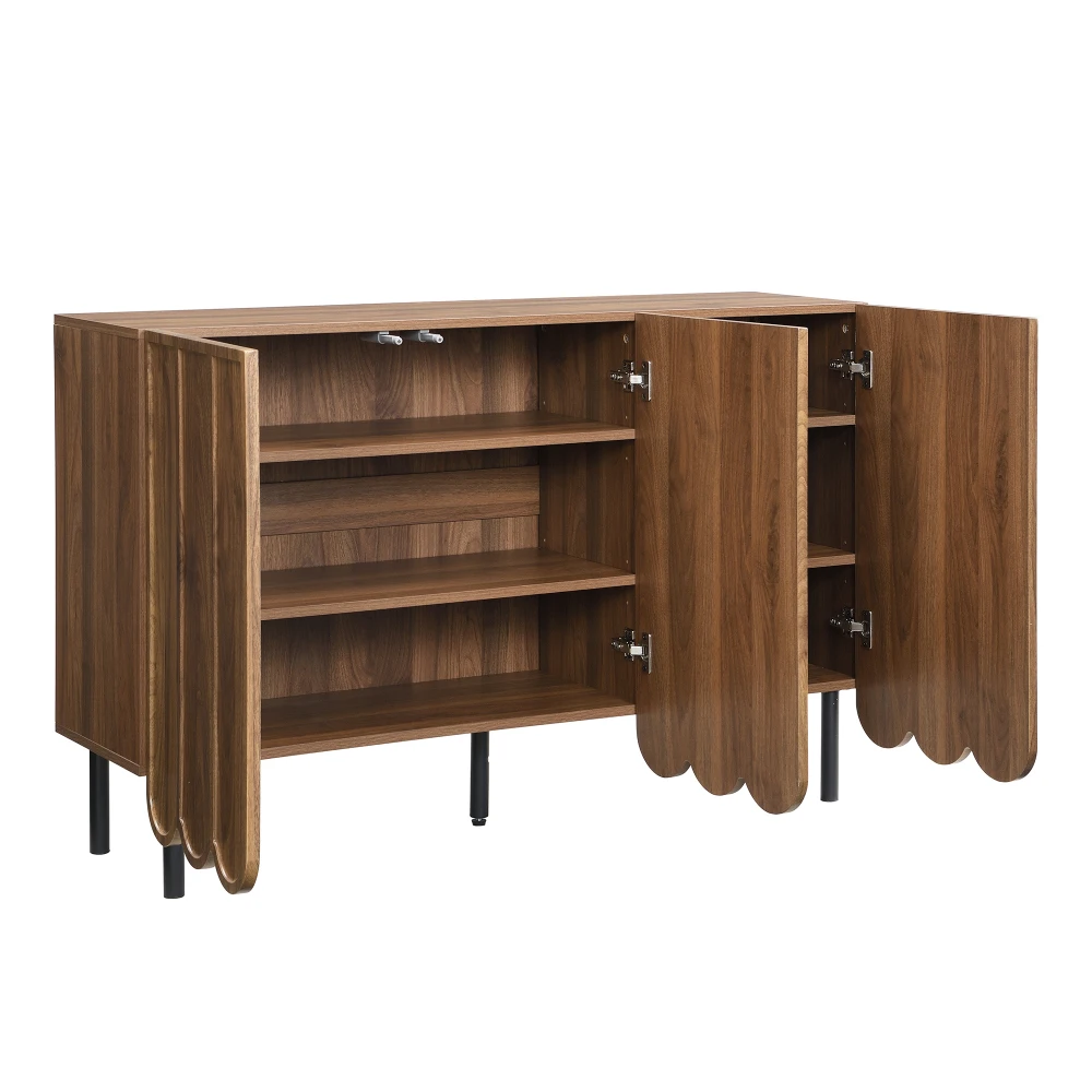 Modernes Sideboard aus Holz mit 120 x 35 x 80 cm großen, grifffreien, verstellbaren Regalen und Stauraum für Wohnzimmer, Flur und Esszimmer – Detail 21