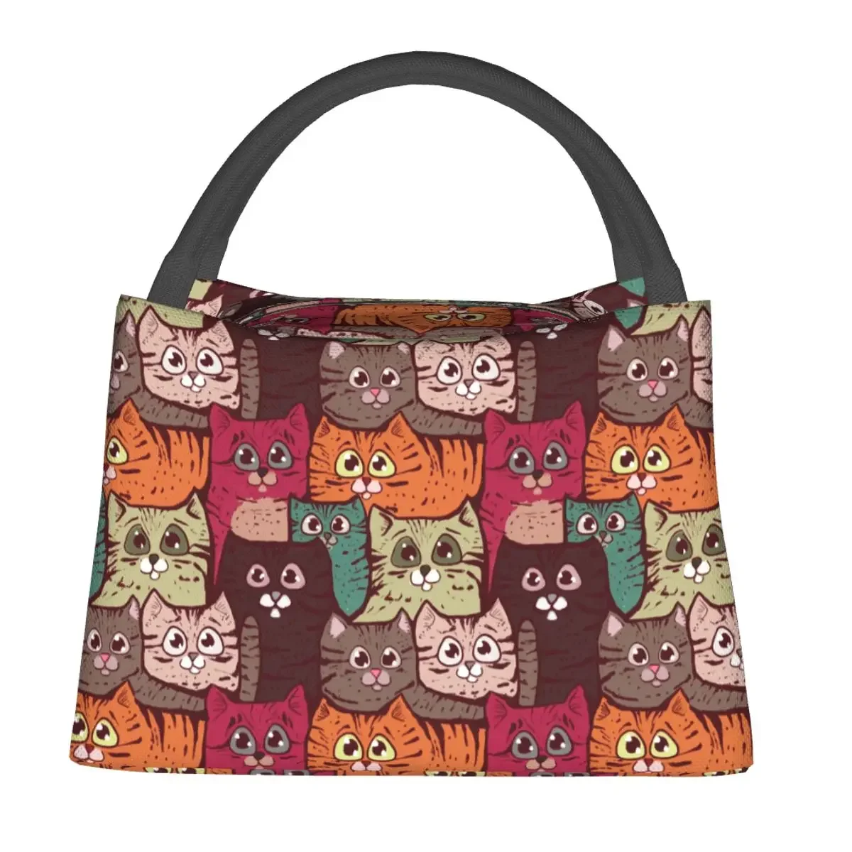 Cute Cartoon Colorful Cats Lunch Bag Animals Portable Zipper Lunch Box Picnic Design Cooler Bag Aesthetic Thermal Tote Handbags