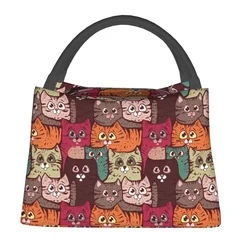 Cute Cartoon Colorful Cats Lunch Bag Animals Portable Zipper Lunch Box Picnic Design Cooler Bag Aesthetic Thermal Tote Handbags