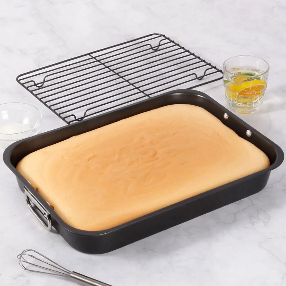 Torrador de aço carbono com rack multifuncional, assadeira espessada, máquina de lavar louça, torrador retangular seguro para bolo diy, frango