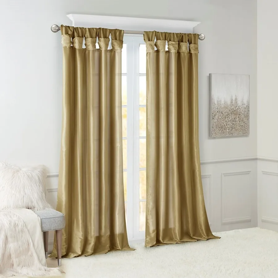 

Twist Tab Lined Window Curtain Panel for living room, bronze polyester fabric, elegant bronze color, light-filtering and privac