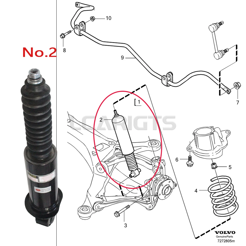 Rear Air Suspension Shock Absorber For Volvo S60 V70 XC70 2001-2009 Self-Leveling Nivomat Replacement  OE 30683625  30681745