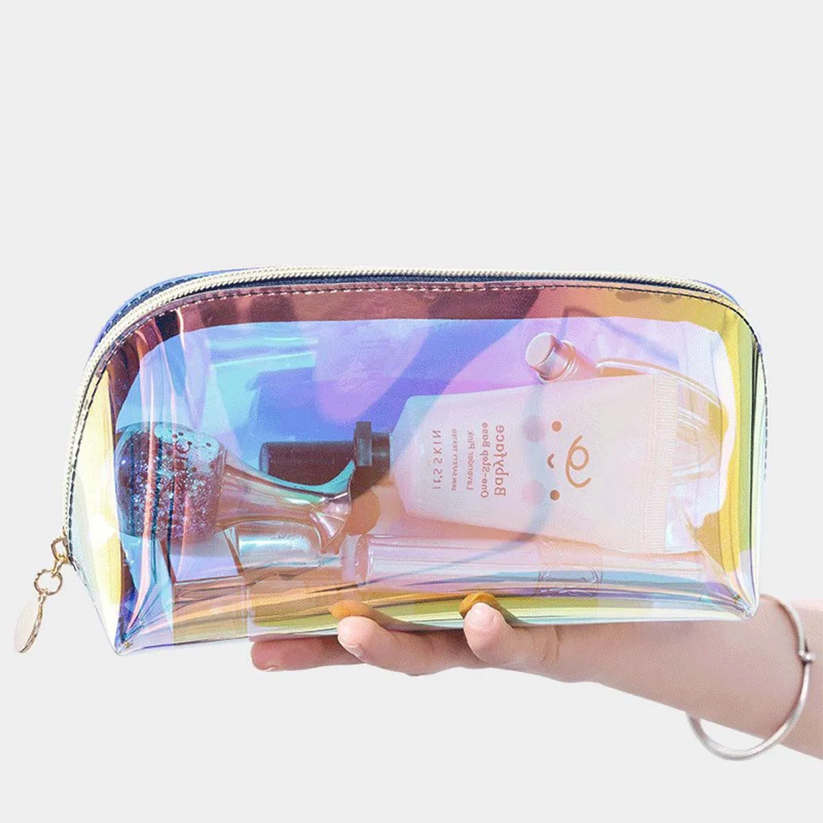 YANZAI 1 Pcs Makeup Pouch WaterproofAnd Easy To Clean,Laser Color Thick Transparent TPU Travel Storage Bag.Toiletry Bag,