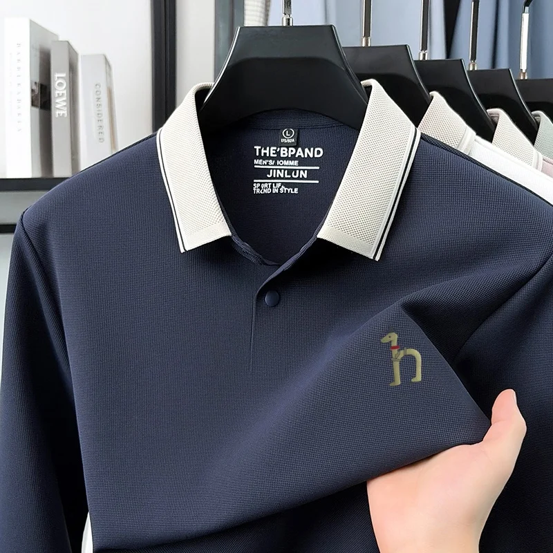 New Fashion Spring Autumn Men's Lapel Polo Shirt Skin Friendly Keep Warm Long Sleeve T-Shirt Daily Comfortable Office Men's Wear