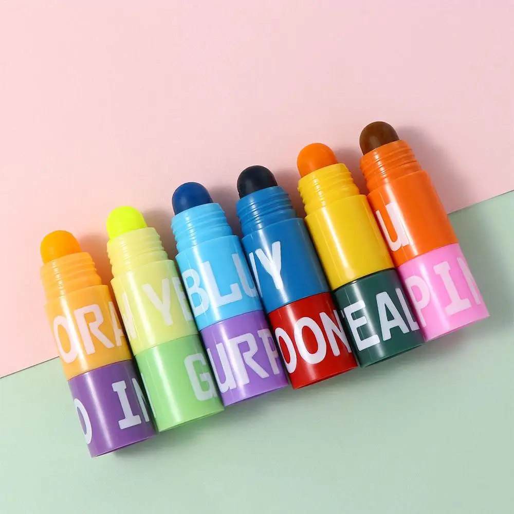 Creative 6in1 Stitching Colorful Crayon Student Solid Fluorescent Pen Painting Pens Color pen Highlighter Marker Pen