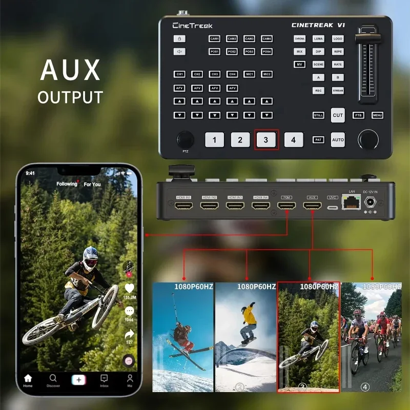CineTreak CineLive V1 Video Switcher with PTZ Camera Control,RTMPs Livestreaming Mixer Switcher for Live Stage Performances