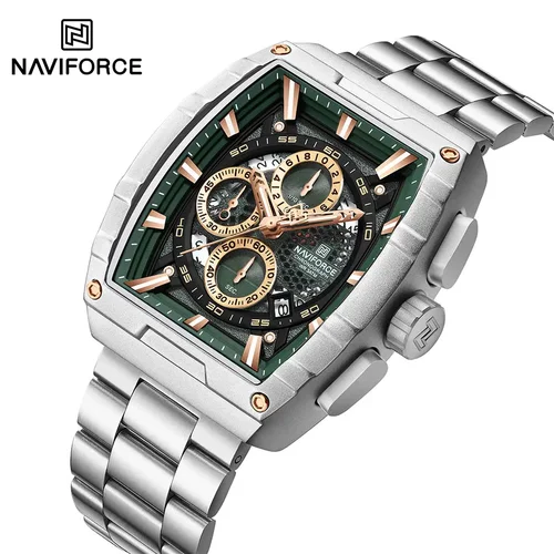 NAVIFORCE, relojes de marca superior para hombre, reloj de pulsera de cuarzo Tonneau de lujo, reloj cronógrafo resistente al agua para hombre, reloj con fecha automática 2025