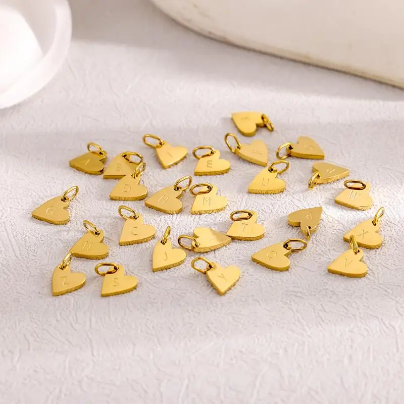 1Pcs Gold Color Letter Alphabet Heart-Shaped Pendant Charm Necklace Earrings Keychain DIY Accessories Jewelry