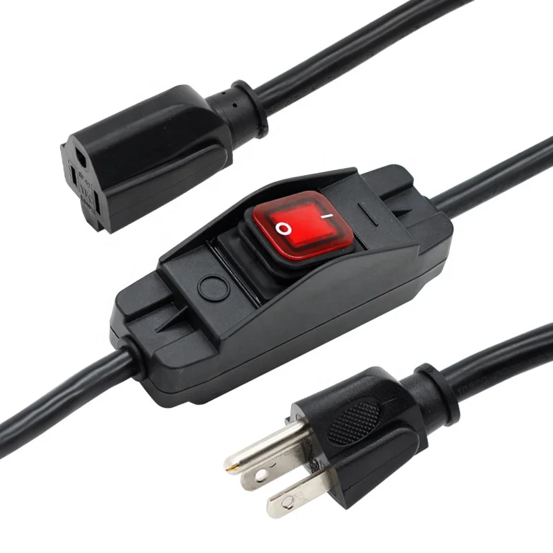 OEM Outdoor Extension Cord with Waterproof Switch 14AWG 5-15P SJT Inline switch female power cord