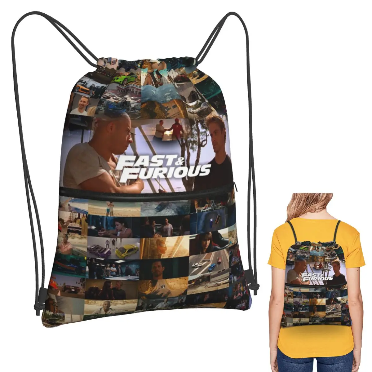 

Форсаж — история легенды — Пол Уокер — Vin Diesel Рюкзаки на шнурке Карманная сумка для хранения Сумки для книг