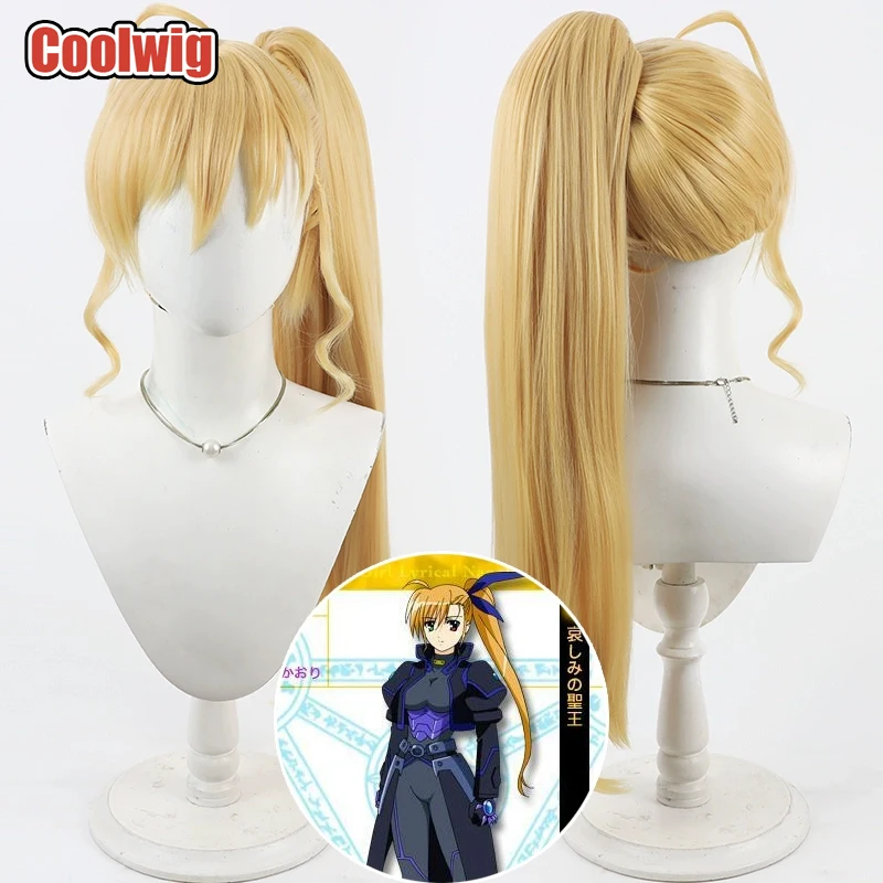 Coolwig Synthetic Hair Takamachi Vivio Cosplay Wigs Magical Girl Lyrical Nanoha ViVid 60cm Blonde Ponytail Wig Heat Resistant