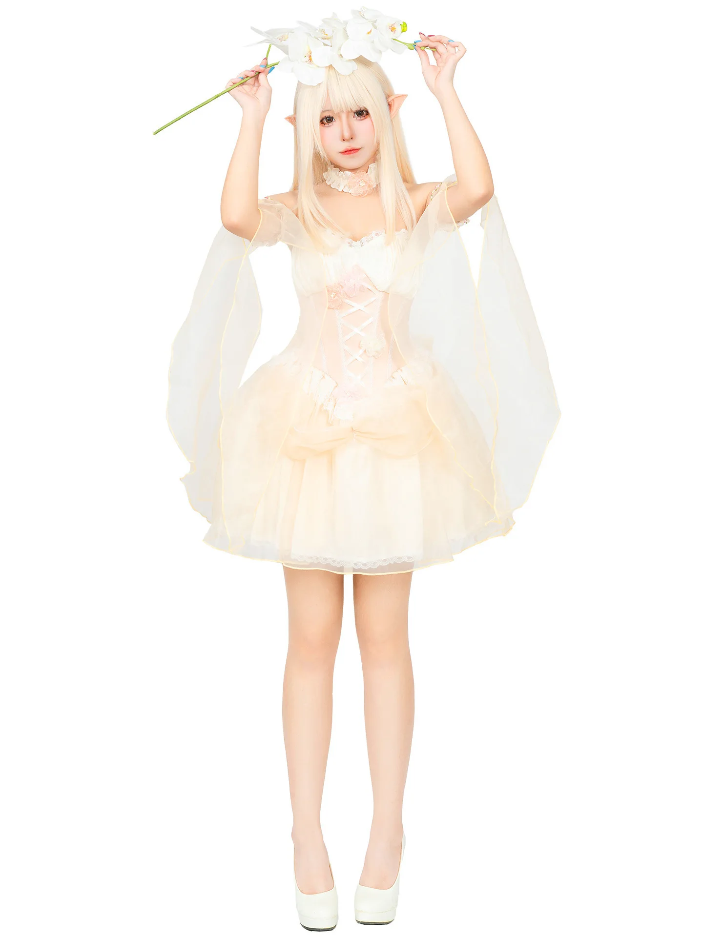 

Pink Fairy Princess Costume Halloween Party Outfit Studio Photography Shoot Cute Fairy Atmosphere Flower Fairy Women's Wear