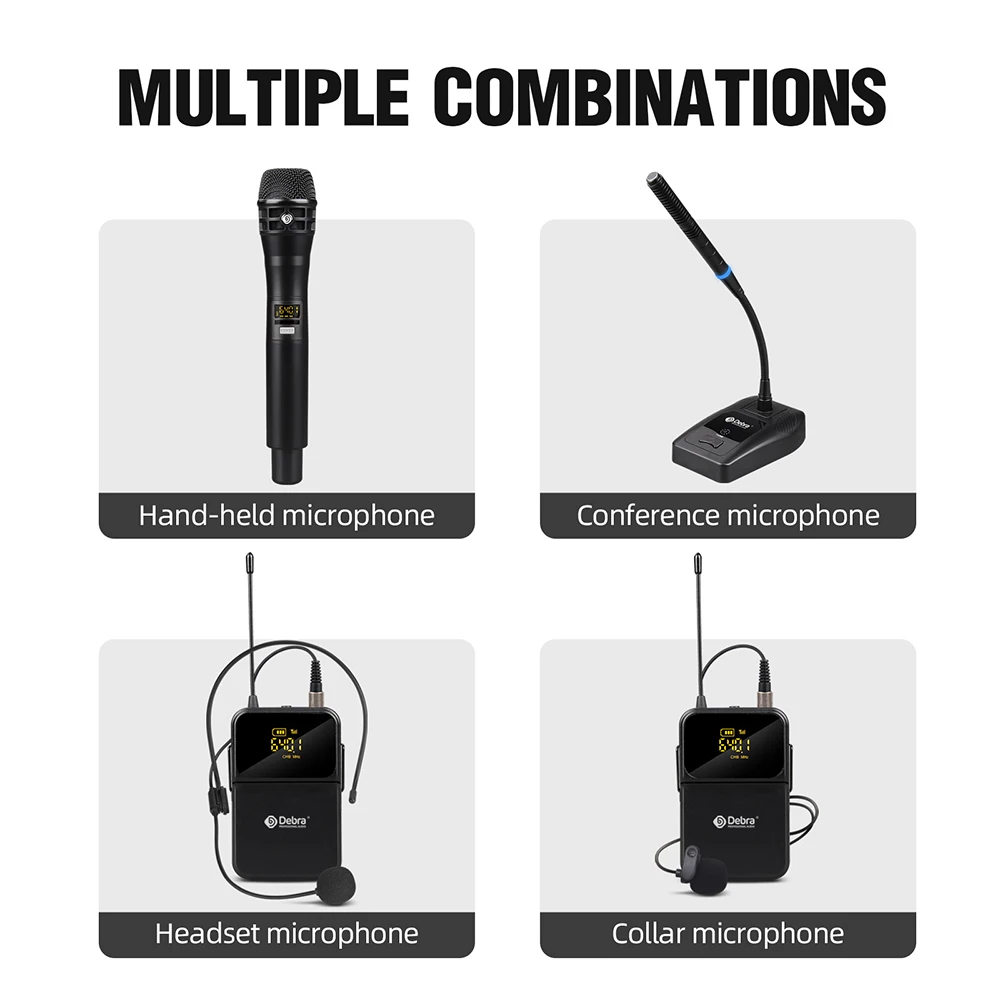 DU4004 Wireless Conference Microphone, UHF 4-channel, with lavalier, handheld, headset, for meetings, churches, performances