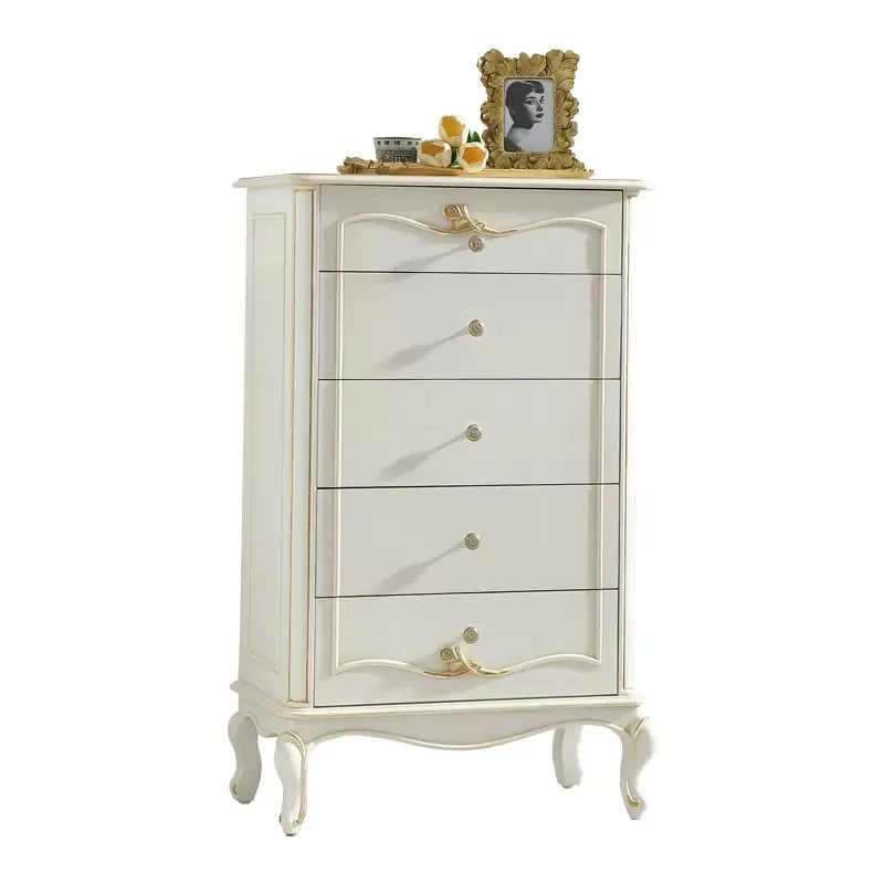 

French solid wood chest of drawers, European romantic small apartment solid wood chest of drawers, bedroom pastoral storage