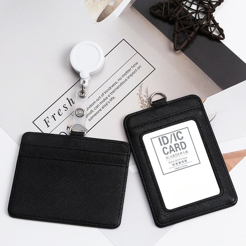 High Quality Badge Holder Reel Retractable Pull Clip ID Name Card Office Chest Tag Reels with PU Leather ID Case Pouch Holders