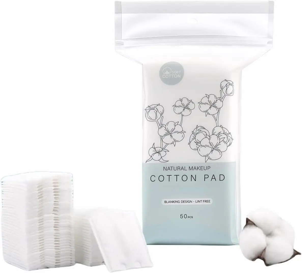 

50 Pack Pure Cotton Reusable Makeup Remover Pads Hypoallergenic Double Sided Soft Facial Cleansing Cloths for Sensitive Skin