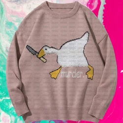 Y2K European, American and Japanese Harajuku leisure commuter sweater duck jacquard sweater retro Korean loose warm pullover