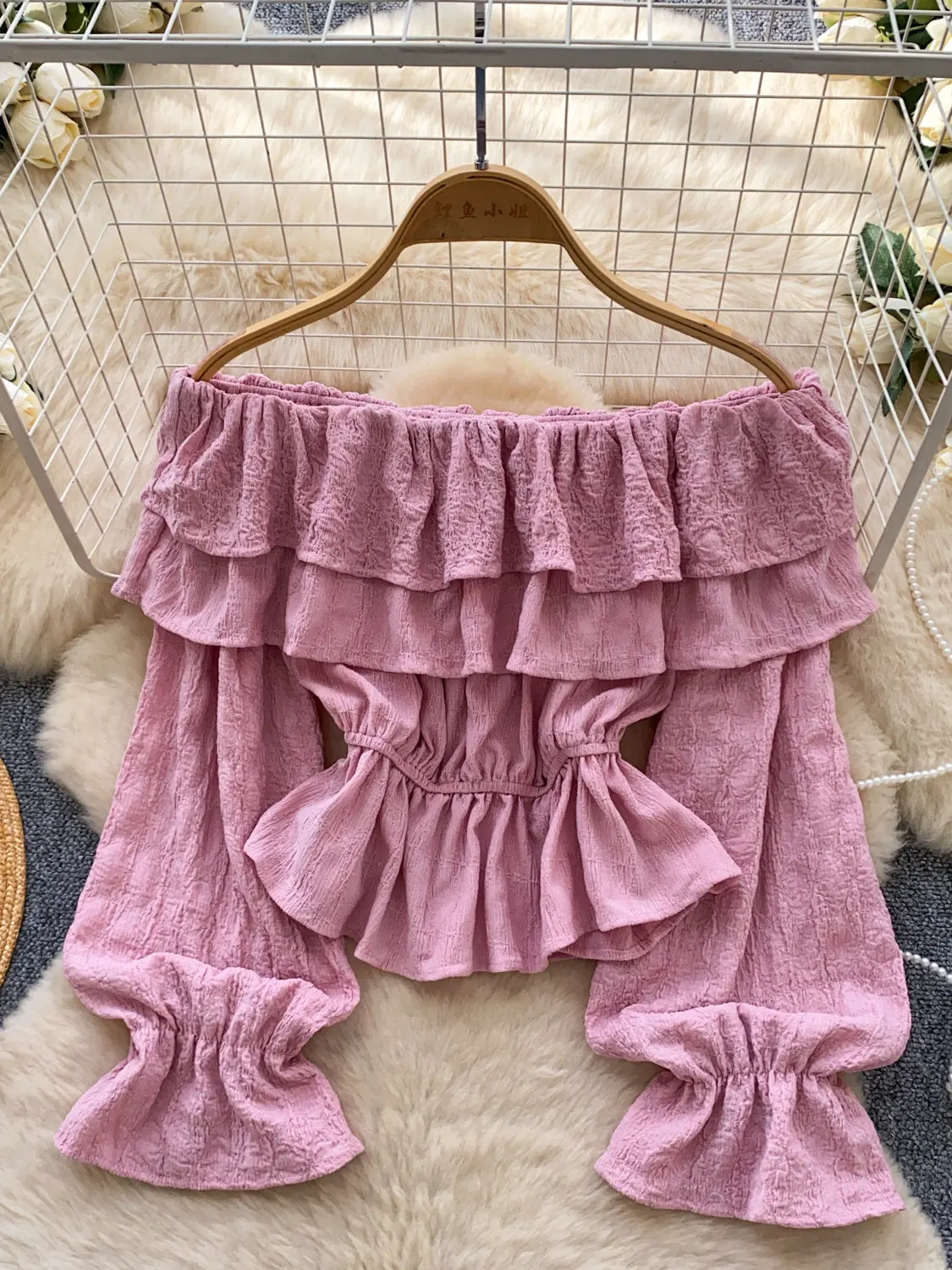 

Women's Pink Blouses and Shirts Y2k Vintage 2000s Aesthetic Elegant Long Sleeve Off Shoulder Shirt For Women Clothes Spring 2026