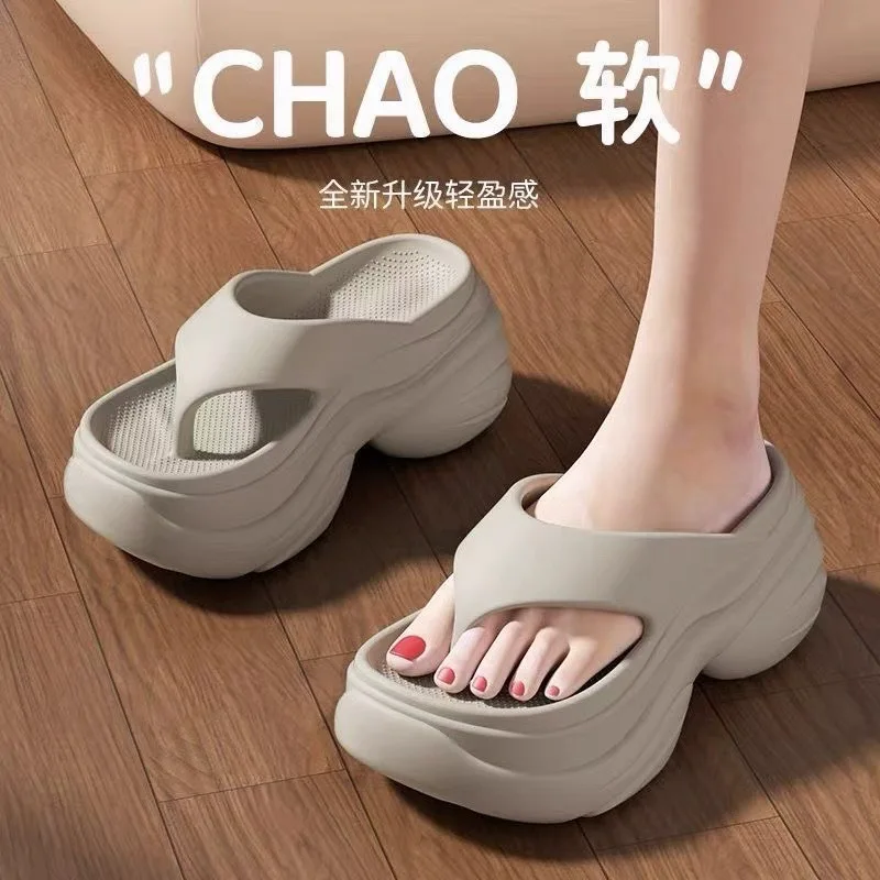Chanclas de suela gruesa, sandalias de tacón alto para mujer, chanclas para exterior, zapatos de playa, pantuflas frescas para el hogar, zapatos de mujer