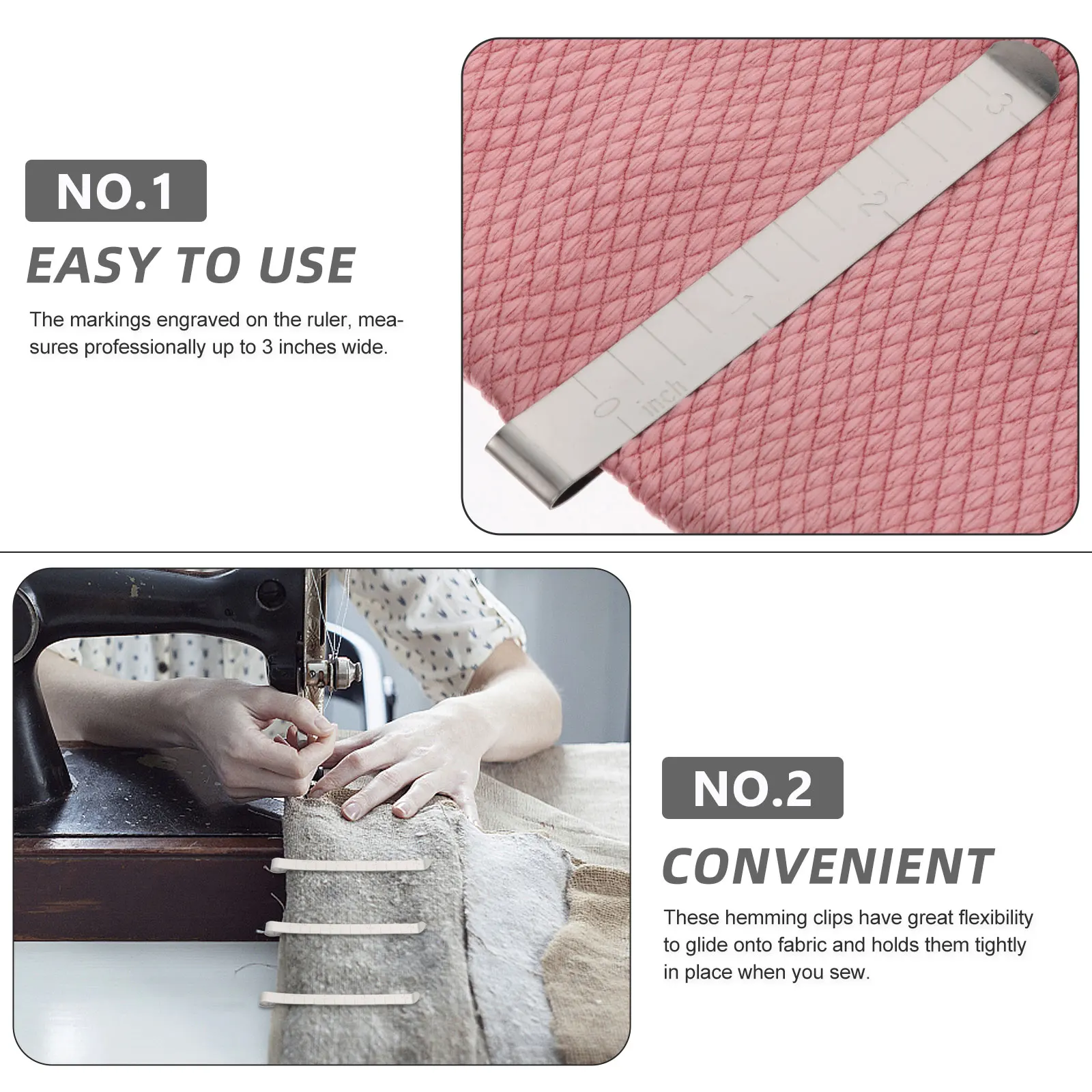 

20pcs Hemming Clips Sewing Quilting 3 Inches Crimping Ruler Stainless Steel Anti Rust Waterproof Flexible Fabric Holding