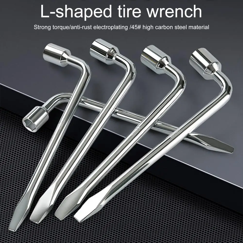 17/19/22/24mm Tire Wrench High Torque Car Tyre Removal Tool High-carbon Steel 2 End L Type Socket Wrench Hex Key Socket Spanner